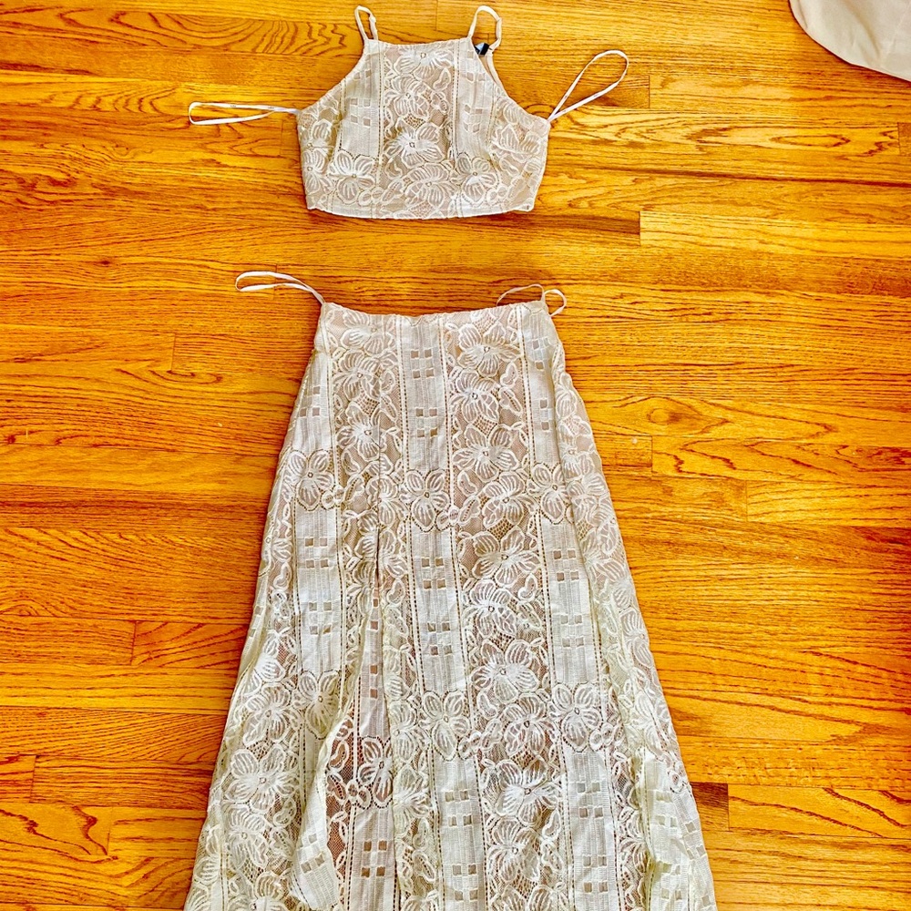 Lulu's Cream Lace Maxi Dress Set